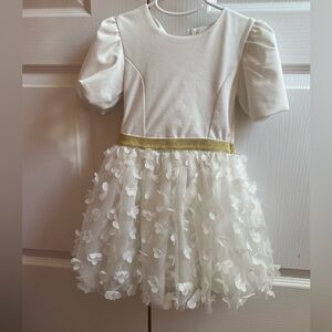 Elegant White and Gold floral toddler Dress
